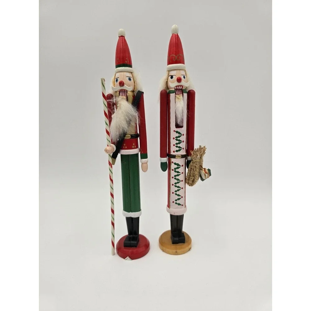 Set of 2 Skinny Wooden Santa Nutcrackers 10‎ inches Christmas Figurines